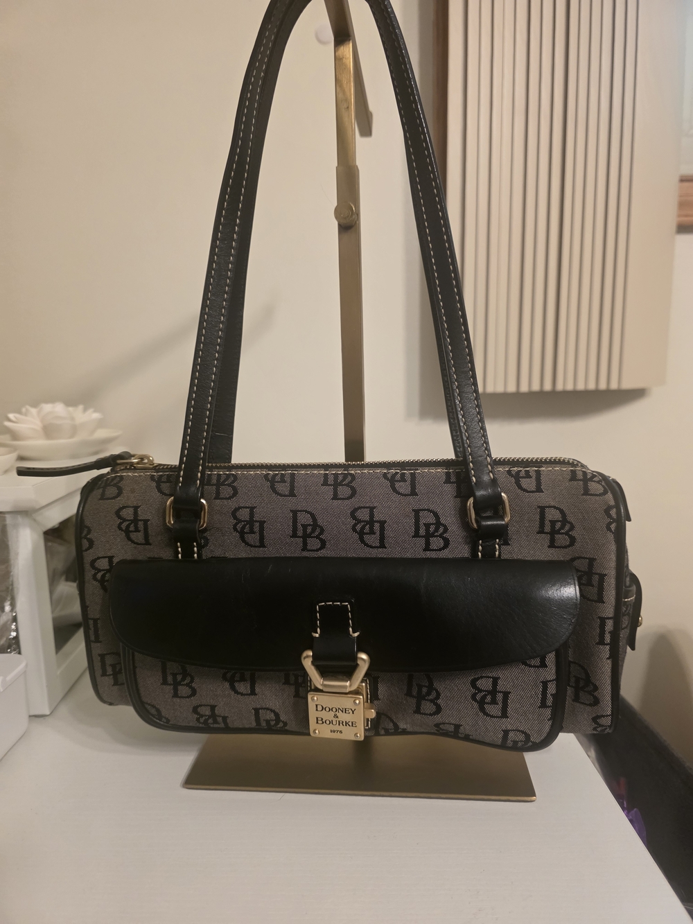 Dooney & Bourke Black and Grey Signature Shoulder Bag